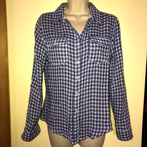 COUPE blue check cotton double layer shirt/pockets - Picture 2 of 7